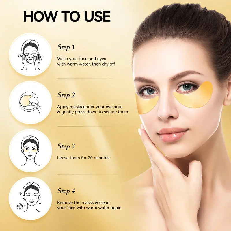 Under Eye Patches for Dark Circles and Puffiness, 60Pcs under Eye Mask for anti Wrinkles & anti Aging, 24K Gold Eye Gel Pads with Collagen to Reduce Eye Bags, Puffy Eyes Treatment, Hydrating Eye Mask Moisturize Repair Smooth Skincare Comfort Moisturizer