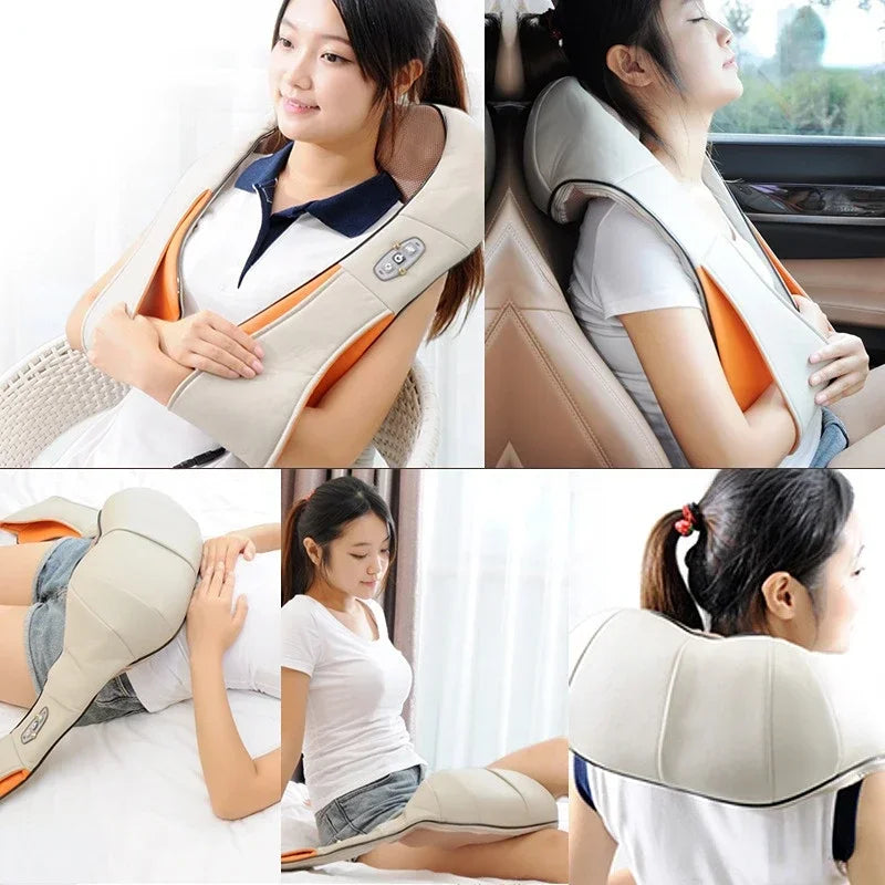 U Shape Shiatsu Back Shoulder and Neck Massager Electric Full Body Massager with Heat Deep Tissue Kneading Pillow Massager