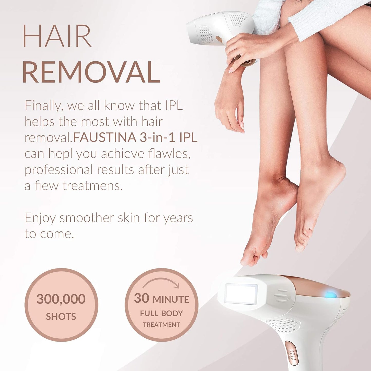 3-In-1 IPL (3 Lamps 1,500,000 Shots) Hair Removal, Skin Rejuvenation, and Acne Clearance Device - Completely Painless - Full Results after 3-7 Treatments - Free Pouch & Sunglasses.