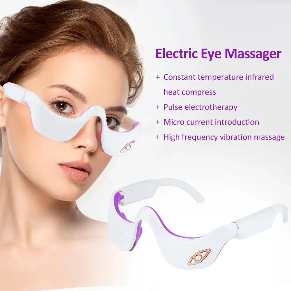 EMS Micro Current Pulse Eye Massager,Smart Vibration Infrared Heating Therapy Eye Beauty Device Relieves Eye Fatigue Fades Dark Circle Anti