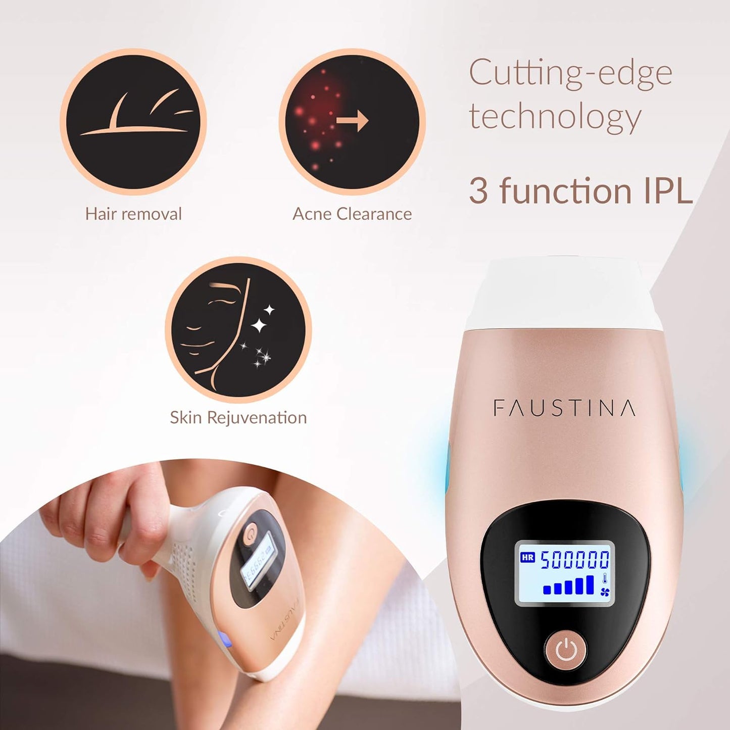 3-In-1 IPL (3 Lamps 1,500,000 Shots) Hair Removal, Skin Rejuvenation, and Acne Clearance Device - Completely Painless - Full Results after 3-7 Treatments - Free Pouch & Sunglasses.