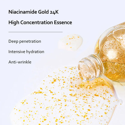 Skincare Product 24K Gold Niacinamide Face Serum anti Aging Hyaluronic Acid for Face Shrinks Pores Korean Skin Care Products