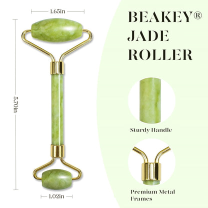 Jade Roller & Gua Sha, Natural Jade Face Roller Gua Sha Tool Facial Skin Care Massager, Green