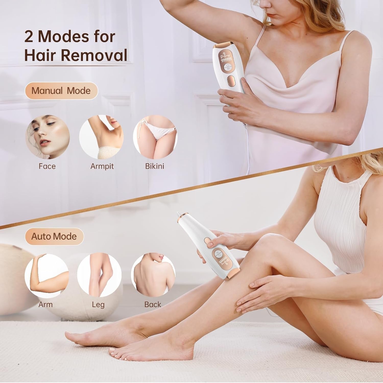 Laser Hair Removal, IPL Laser Hair Removal for Women and Men Permanent, 999999 Flashes, At-Home Hair Removal Device for Facial Legs Arms Whole Body Use (White Gold)