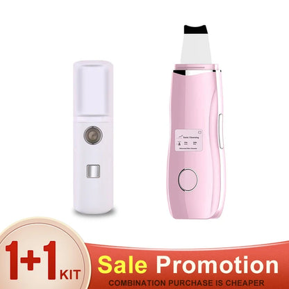 Skin Rejuvenation Nano Face Mist Steamer + Ultrasonic Skin Scrubber Skin Peeling Extractor Facial Deep Cleaning Beauty Device