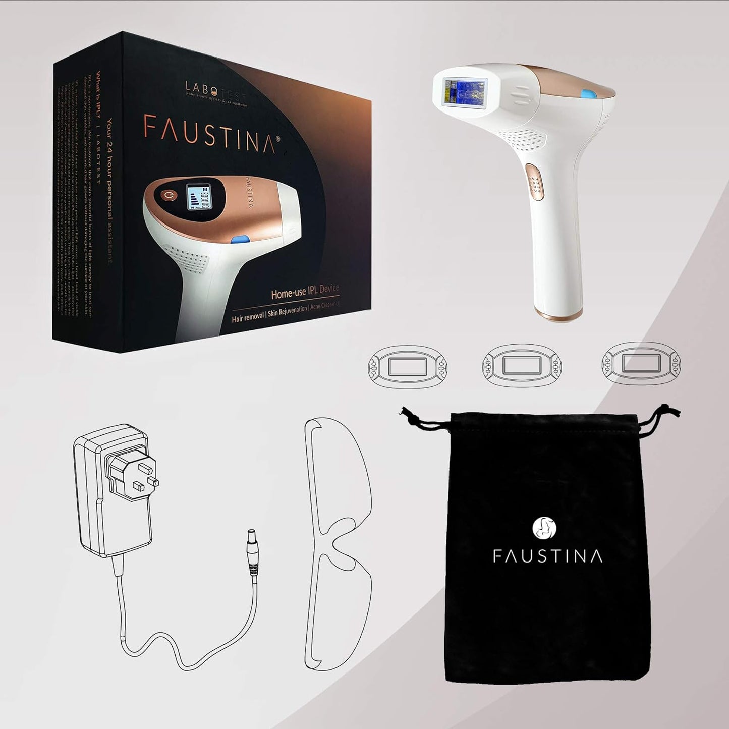 3-In-1 IPL (3 Lamps 1,500,000 Shots) Hair Removal, Skin Rejuvenation, and Acne Clearance Device - Completely Painless - Full Results after 3-7 Treatments - Free Pouch & Sunglasses.