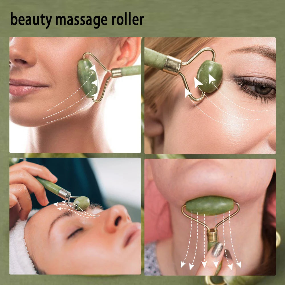 New anti Aging Jade Stone Massage Set Gua Sha Rose Quartz Jade Face Roller