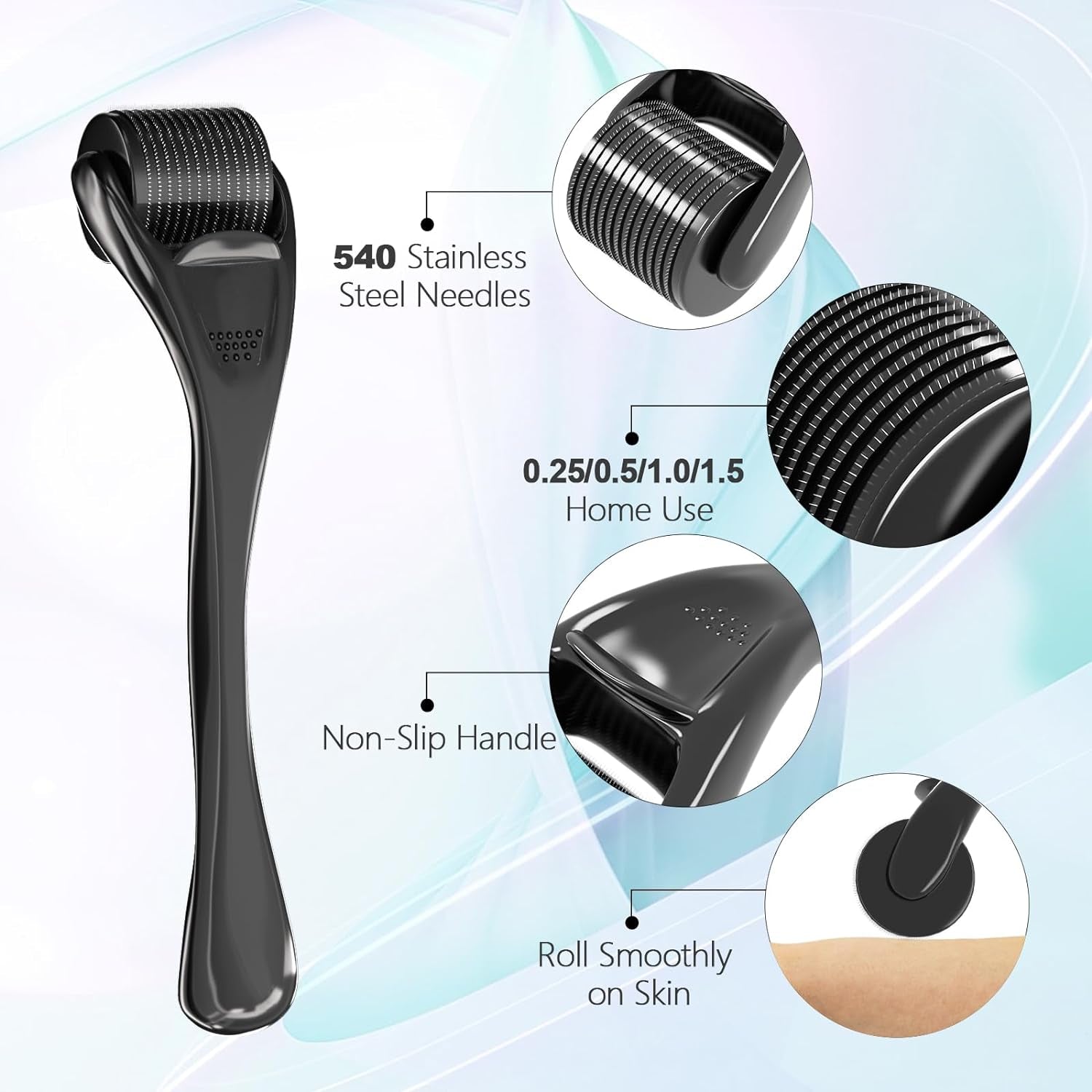 Derma Roller 540 Stainless Steel Black Microneedling Roller Facial Skin Care Home Use for Face Beauty Massage Tools