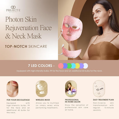 LED Light Therapy Mask | LED Face & Neck Mask | Skin Rejuvenation | 7 Colors | anti Aging | Reduce Wrinkles | Anti-Inflammation | Brightening Skincare Mask